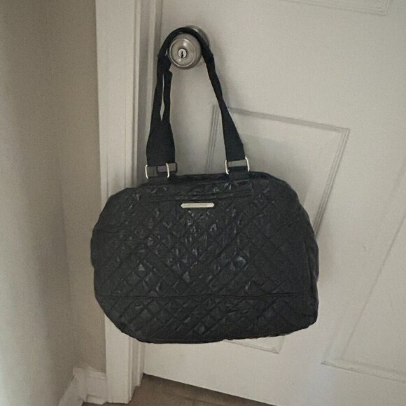 Steve Madden Black Large Quilted Tote Weekender Shoulder Bag Canvas Handles - Picture 11 of 11